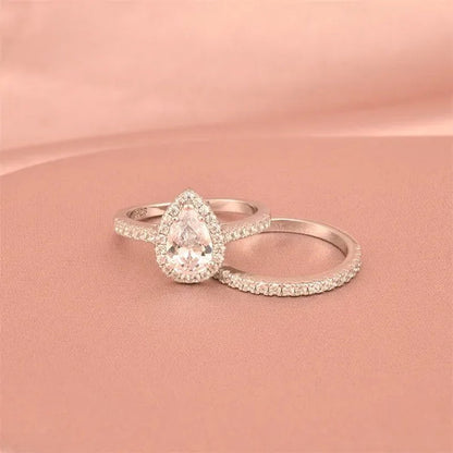 Newshe Halo Pear Shape Solid 925 Sterling Silver Wedding Engagement Rings For Women Water Drop AAAAA  Bridal Set Sz 4-13