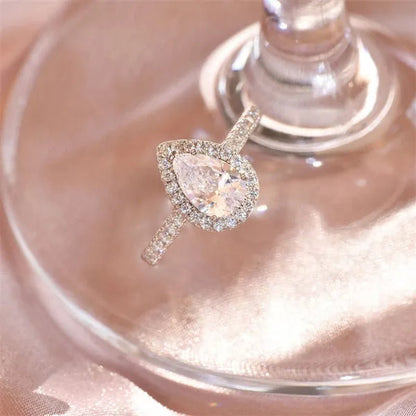 Newshe Halo Pear Shape Solid 925 Sterling Silver Wedding Engagement Rings For Women Water Drop AAAAA  Bridal Set Sz 4-13