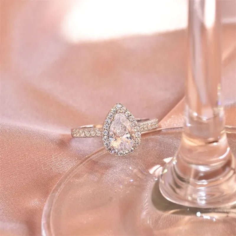 Newshe Halo Pear Shape Solid 925 Sterling Silver Wedding Engagement Rings For Women Water Drop AAAAA  Bridal Set Sz 4-13