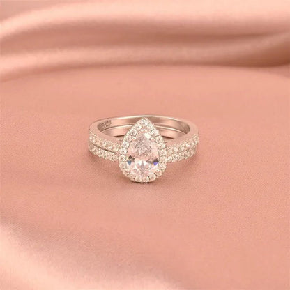 Newshe Halo Pear Shape Solid 925 Sterling Silver Wedding Engagement Rings For Women Water Drop AAAAA  Bridal Set Sz 4-13