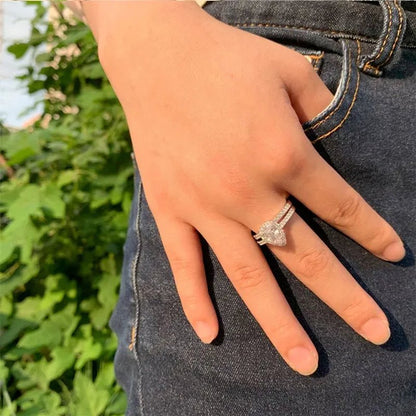 Newshe Halo Pear Shape Solid 925 Sterling Silver Wedding Engagement Rings For Women Water Drop AAAAA  Bridal Set Sz 4-13