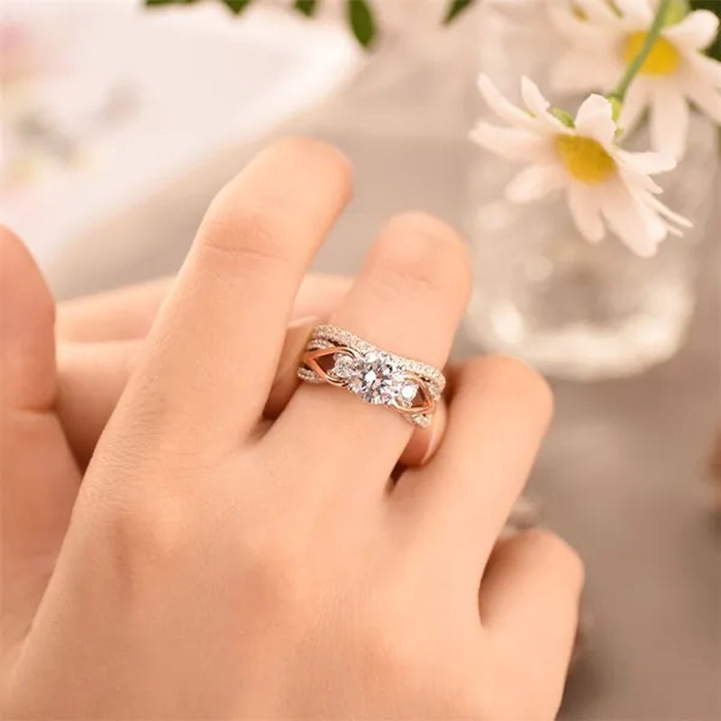 Newshe Solid 925 Sterling Silver Rose Gold Wedding Ring Sets For Women Round Cut Zircon Engagement Ring Luxury Jewelry Sz 5-10