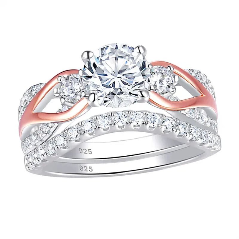 Newshe Solid 925 Sterling Silver Rose Gold Wedding Ring Sets For Women Round Cut Zircon Engagement Ring Luxury Jewelry Sz 5 - 10 - WORLD TIME VISITS