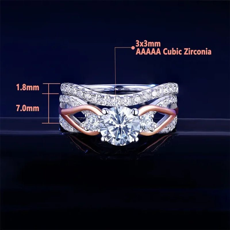 Newshe Solid 925 Sterling Silver Rose Gold Wedding Ring Sets For Women Round Cut Zircon Engagement Ring Luxury Jewelry Sz 5-10