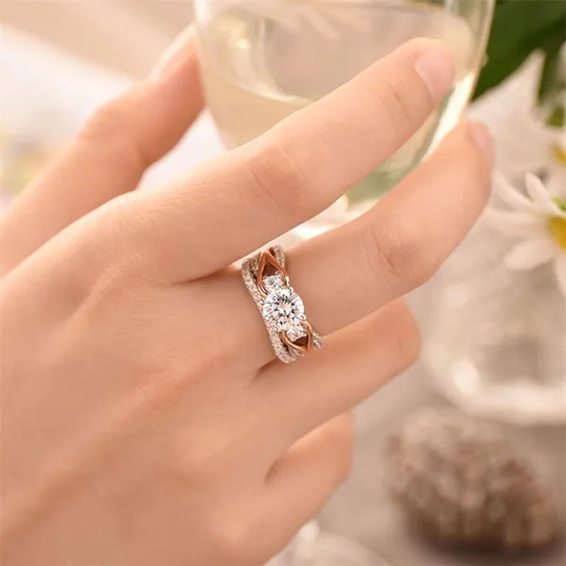 Newshe Solid 925 Sterling Silver Rose Gold Wedding Ring Sets For Women Round Cut Zircon Engagement Ring Luxury Jewelry Sz 5 - 10 - WORLD TIME VISITS