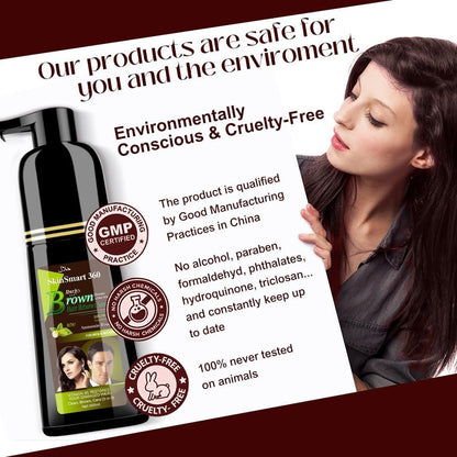 No-Stain Hair Dye Shampoo for Men & Women, Natural Ingredients, Ammonia-Free, up to 100% Gray Coverage, Easy No-Mix Application, 200 Ml, Pack of 1 (Dark Brown)