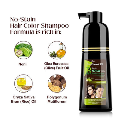 No-Stain Hair Dye Shampoo for Men & Women, Natural Ingredients, Ammonia-Free, up to 100% Gray Coverage, Easy No-Mix Application, 200 Ml, Pack of 1 (Dark Brown)