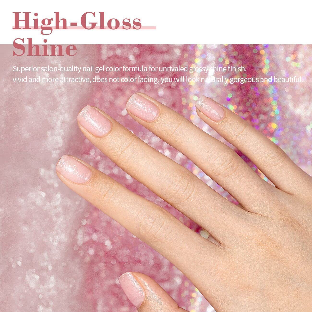 Nude Gel Polish Sheer Pink Silver Glitter Jelly Shimmery Nail Gel Polish Iridescent Sparkly Light Pink Soak off Translucent Natural Skin Tone Color 15Ml UV LED Cured French Manicure Homa Salon - WORLD TIME VISITS