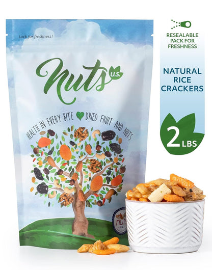NUTS U.S. - Oriental Rice Crackers | No Artificial Colors | Crunchy | Natural | Packed in a Resealable Bag!!! (2 LBS) - WORLD TIME VISITS