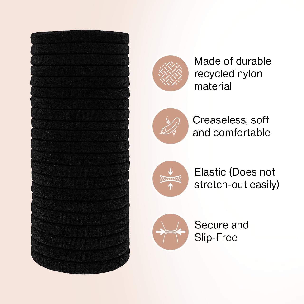 Nylon Hair Ties for Girls & Women - No Snag, Pain - Free Hair Ties No Damage Ideal for Ponytails, Updos & Braids, 20Pcs Black - WORLD TIME VISITS