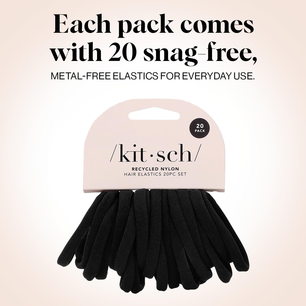 Nylon Hair Ties for Girls & Women - No Snag, Pain-Free Hair Ties No Damage Ideal for Ponytails, Updos & Braids, 20Pcs Black