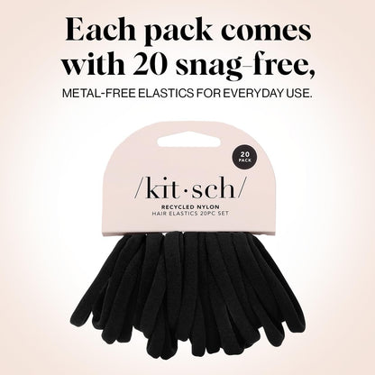 Nylon Hair Ties for Girls & Women - No Snag, Pain-Free Hair Ties No Damage Ideal for Ponytails, Updos & Braids, 20Pcs Black