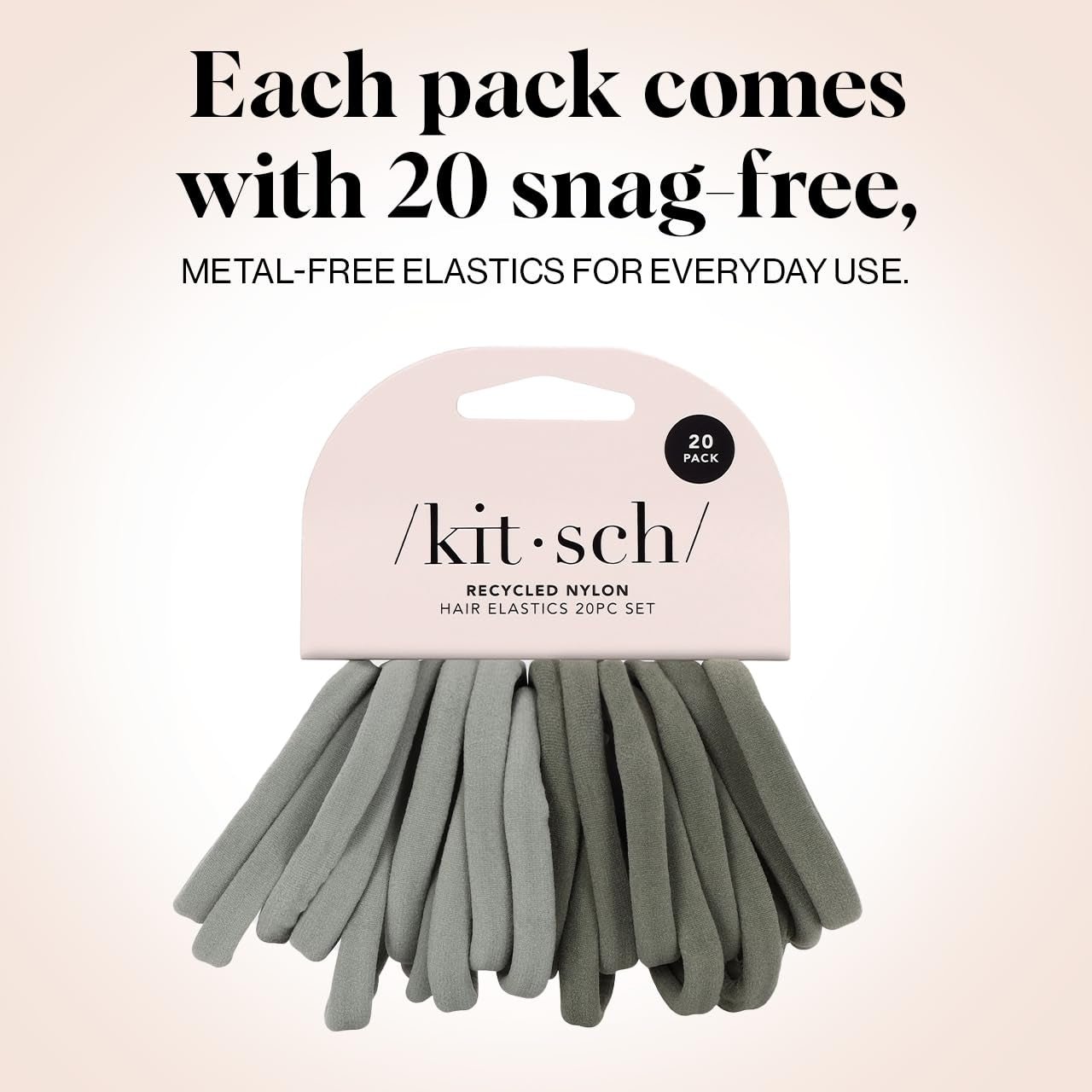 Nylon Hair Ties for Girls & Women - No Snag, Pain-Free Hair Ties No Damage Ideal for Ponytails, Updos & Braids, 20Pcs Eucalyptus