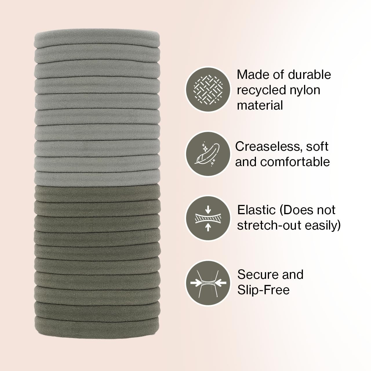 Nylon Hair Ties for Girls & Women - No Snag, Pain - Free Hair Ties No Damage Ideal for Ponytails, Updos & Braids, 20Pcs Eucalyptus - WORLD TIME VISITS