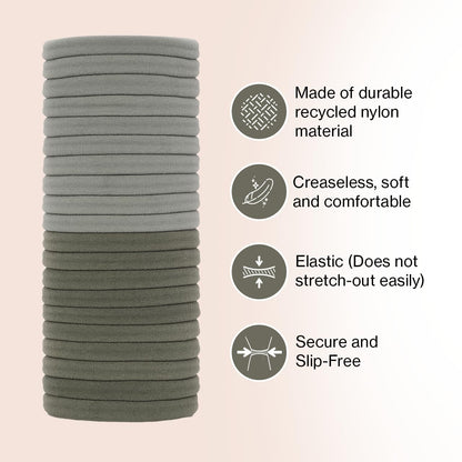 Nylon Hair Ties for Girls & Women - No Snag, Pain - Free Hair Ties No Damage Ideal for Ponytails, Updos & Braids, 20Pcs Eucalyptus - WORLD TIME VISITS