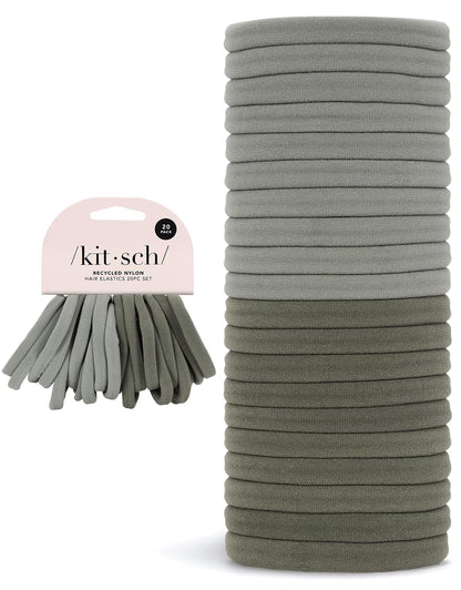 Nylon Hair Ties for Girls & Women - No Snag, Pain - Free Hair Ties No Damage Ideal for Ponytails, Updos & Braids, 20Pcs Eucalyptus - WORLD TIME VISITS