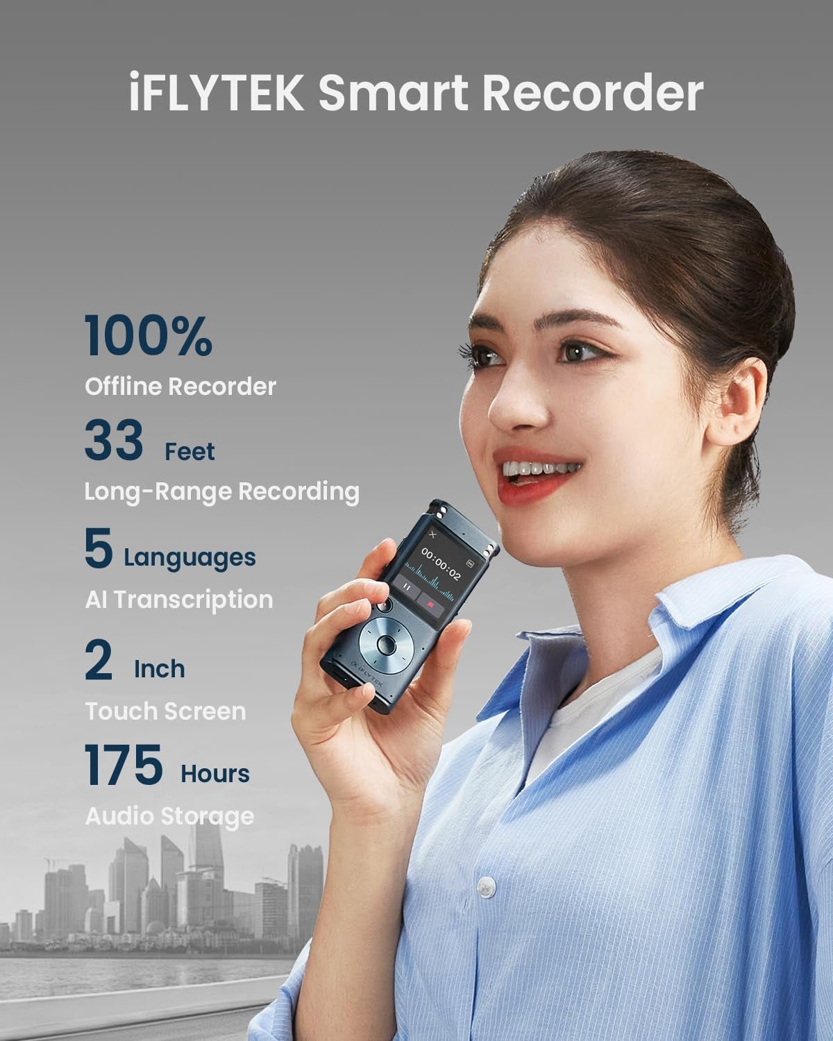 Offline Voice Recorder with Playback, Secure Digital Recorder with AI Transcription, 5 - Language Voice - To - Text, Noise Reduction, AI Voice Recorder for Meetings, Interviews, Learning - WORLD TIME VISITS