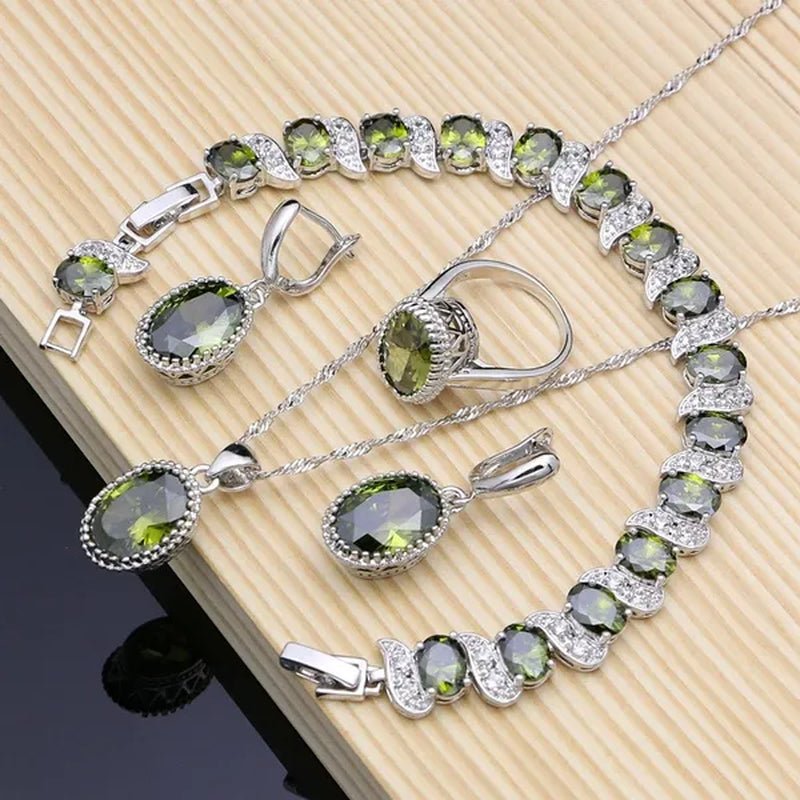 Olive Green Topaz Jewelry Sets Women 925 Sterling Silver Jewelry Earrings/Pendant/Necklace/Rings/Bracelet - WORLD TIME VISITS