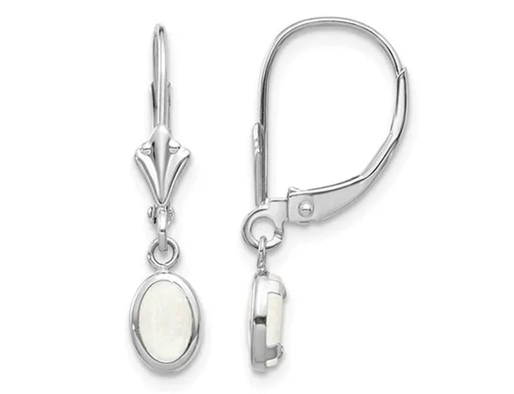 Opal Drop Dangle Earrings 3/5 Carat (ctw) in 14K White Gold