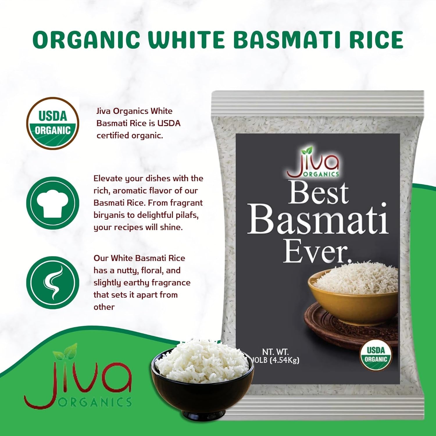 Organic Basmati Rice 10 LB Bag - Pure, Long, Premium Quality from India - by - WORLD TIME VISITS