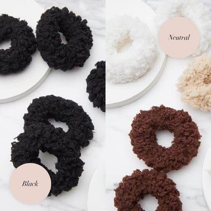 Organic Cotton Scrunchies - Large Fluffy Hair Ties and Ponytail Holders for Women and Girls, 6Pc (Neutral)