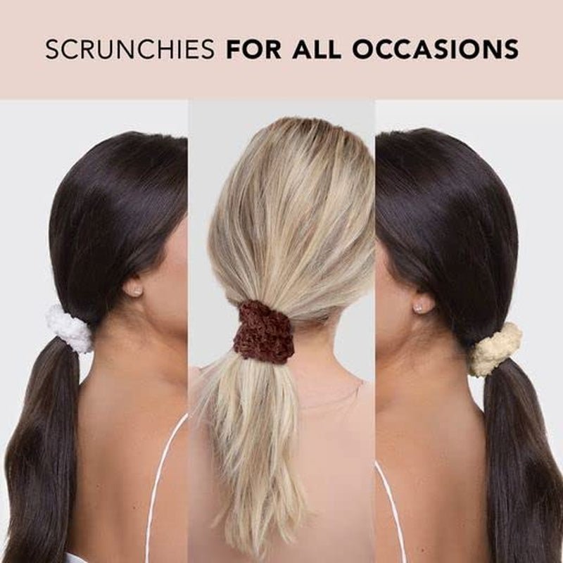 Organic Cotton Scrunchies - Large Fluffy Hair Ties and Ponytail Holders for Women and Girls, 6Pc (Neutral)