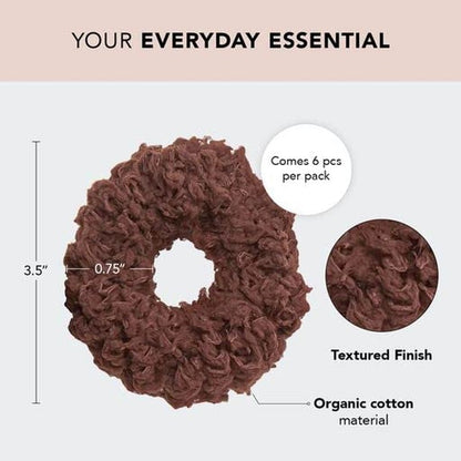 Organic Cotton Scrunchies - Large Fluffy Hair Ties and Ponytail Holders for Women and Girls, 6Pc (Neutral) - WORLD TIME VISITS