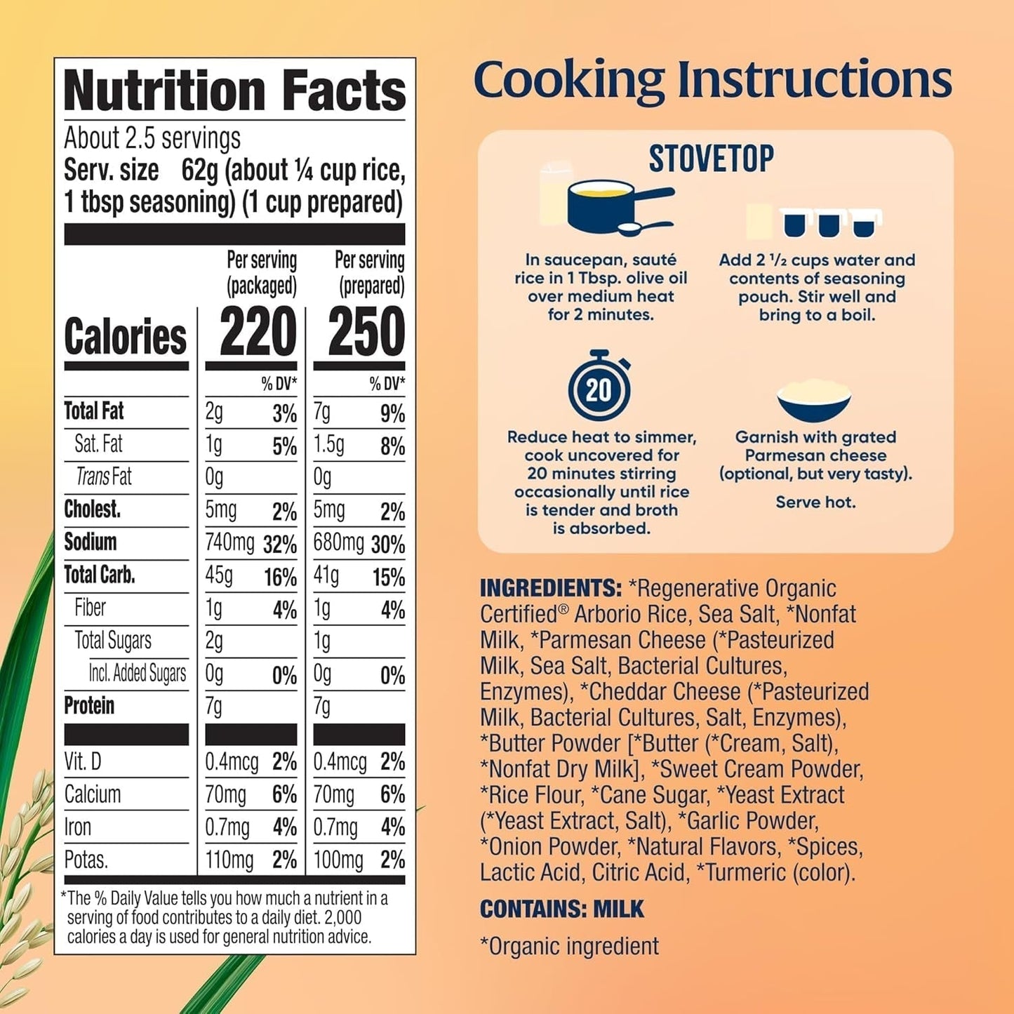 Organic Creamy Parmesan Risotto Seasoned Rice - Regenerative Organic Certified Arborio Rice & Seasoning Mix, Gluten Free, 5.5 Ounce Box - WORLD TIME VISITS
