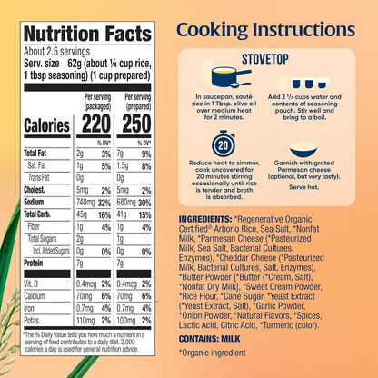 Organic Creamy Parmesan Risotto Seasoned Rice - Regenerative Organic Certified Arborio Rice & Seasoning Mix, Gluten Free, 5.5 Ounce Box - WORLD TIME VISITS
