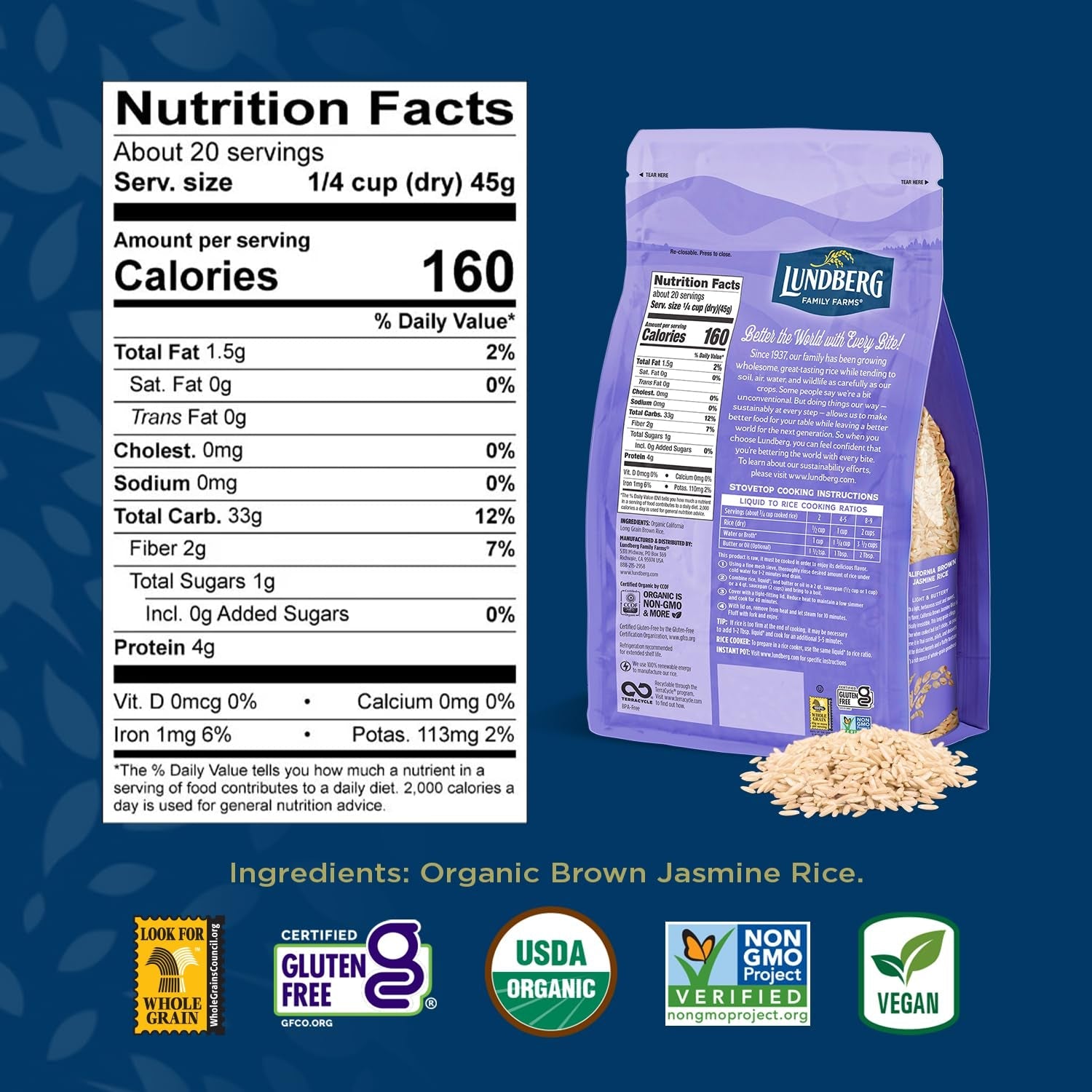 Organic Jasmine Brown Rice – Long - Grain, Fluffy & Aromatic, Responsibly Grown in California, 32 Oz - WORLD TIME VISITS