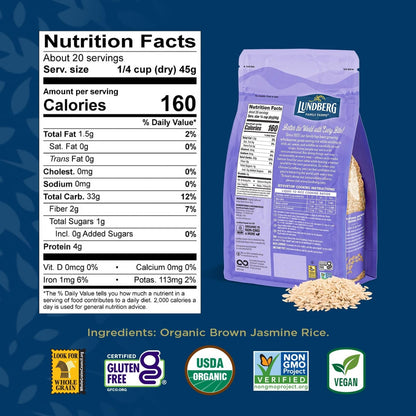 Organic Jasmine Brown Rice – Long - Grain, Fluffy & Aromatic, Responsibly Grown in California, 32 Oz - WORLD TIME VISITS