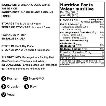 Organic Long Grain White Rice, 5 Pounds – Non-Gmo, Vegan, Kosher. Easy to Cook. Stays Separate and Fluffy. Low in Fat. Contains Iron. Perfect for Stuffing, Pilafs, Salads.