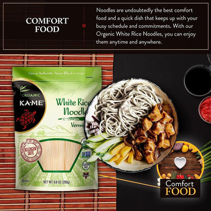 Organic Rice Noodles - Premium Quality Vermicelli - Gluten-Free, No Preservatives or MSG, a Thai and Southeast Asian Staple - Perfect for Stir-Fries, Soups, and Salads - 8.8Oz