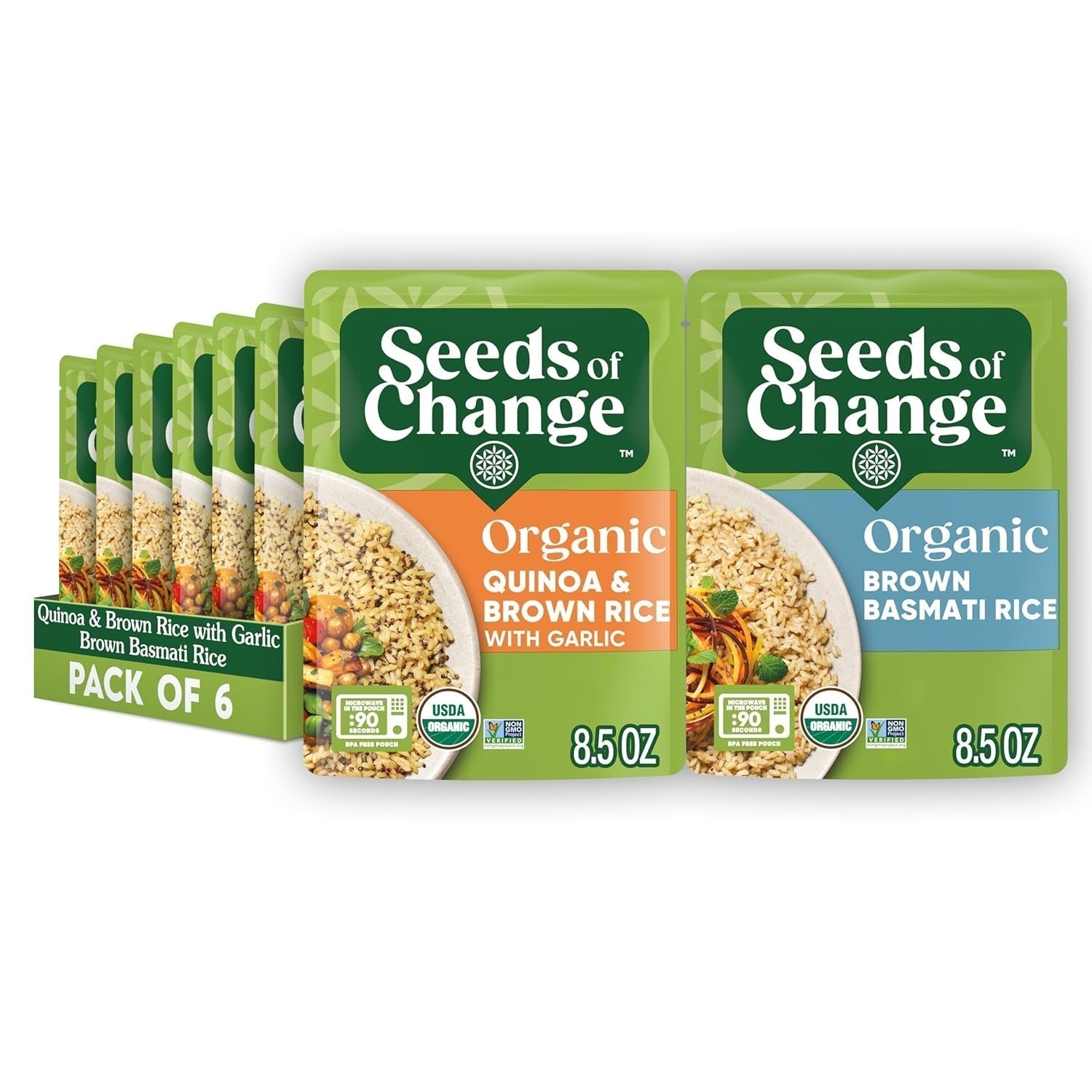 Organic Rice Variety Pack Quinoa and Brown Rice with Garlic & Whole Grain Brown Basmati Rice 8.5 Oz. (Pack of 6) - WORLD TIME VISITS