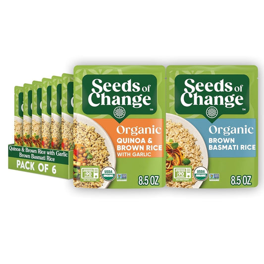 Organic Rice Variety Pack Quinoa and Brown Rice with Garlic & Whole Grain Brown Basmati Rice 8.5 Oz. (Pack of 6) - WORLD TIME VISITS