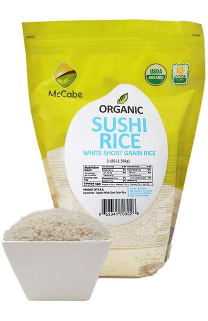 Organic Short Grain White Sushi Rice - Sticky White Rice | Rich in Fibers and Minerals | USDA and CCOF Certified Organic | Product of USA | 3Lbs - WORLD TIME VISITS
