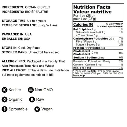 Organic Spelt Berries, 8 Pounds — Non-Gmo, Whole Grain, Non-Irradiated, Vegan Superfood, Bulk, Product of the USA