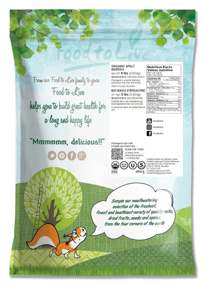 Organic Spelt Berries, 8 Pounds — Non - Gmo, Whole Grain, Non - Irradiated, Vegan Superfood, Bulk, Product of the USA - WORLD TIME VISITS