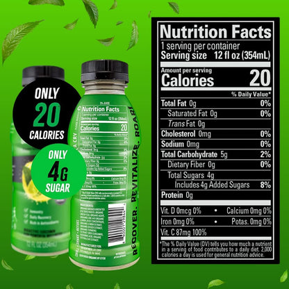Organic  Turmeric Lemonade with Green Tea - Bio Active Curcumin + Green Tea + Ginger - 12 Bottles - Recover with Plant Based Power - 20 Calories