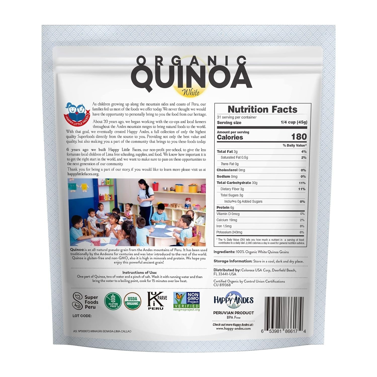 Organic White Quinoa 3 Pound - Non - Gmo,100% Peruvian, Superior Taste,Gluten - Free,Rice Replacement, Pre - Washed, Whole Grain, Usda - Certified, Complete Plant Protein, Superfoods Peru, High in Fiber&Iron, Kosher - WORLD TIME VISITS