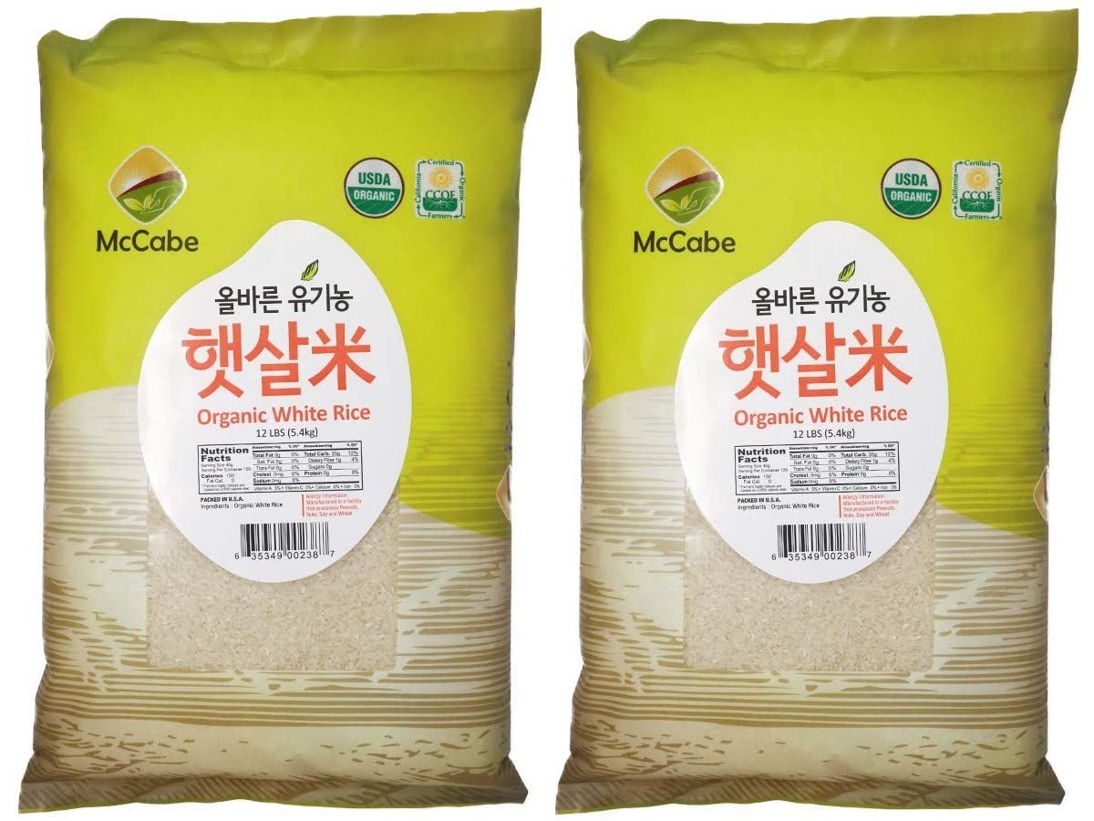 Organic White Rice - Korean White Rice | Rich in Fibers & Minerals | USDA Certified Organic and CCOF Certified | Organic Rice White | Product of USA | 12 Lbs Pack of 2 - WORLD TIME VISITS