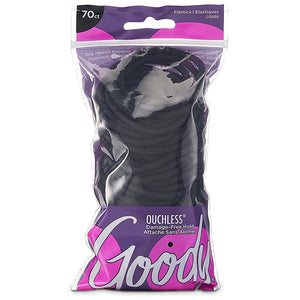 Ouchless Women'S Elastic Hair Ties - 70 Count, Black - 4MM for Medium Hair - Long-Lasting Braids, Ponytails, and More - Pain-Free Hair Accessories