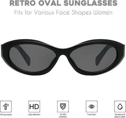 Oval Cat Eye Sunglasses for Women Retro Y2K Style MS52372 - WORLD TIME VISITS