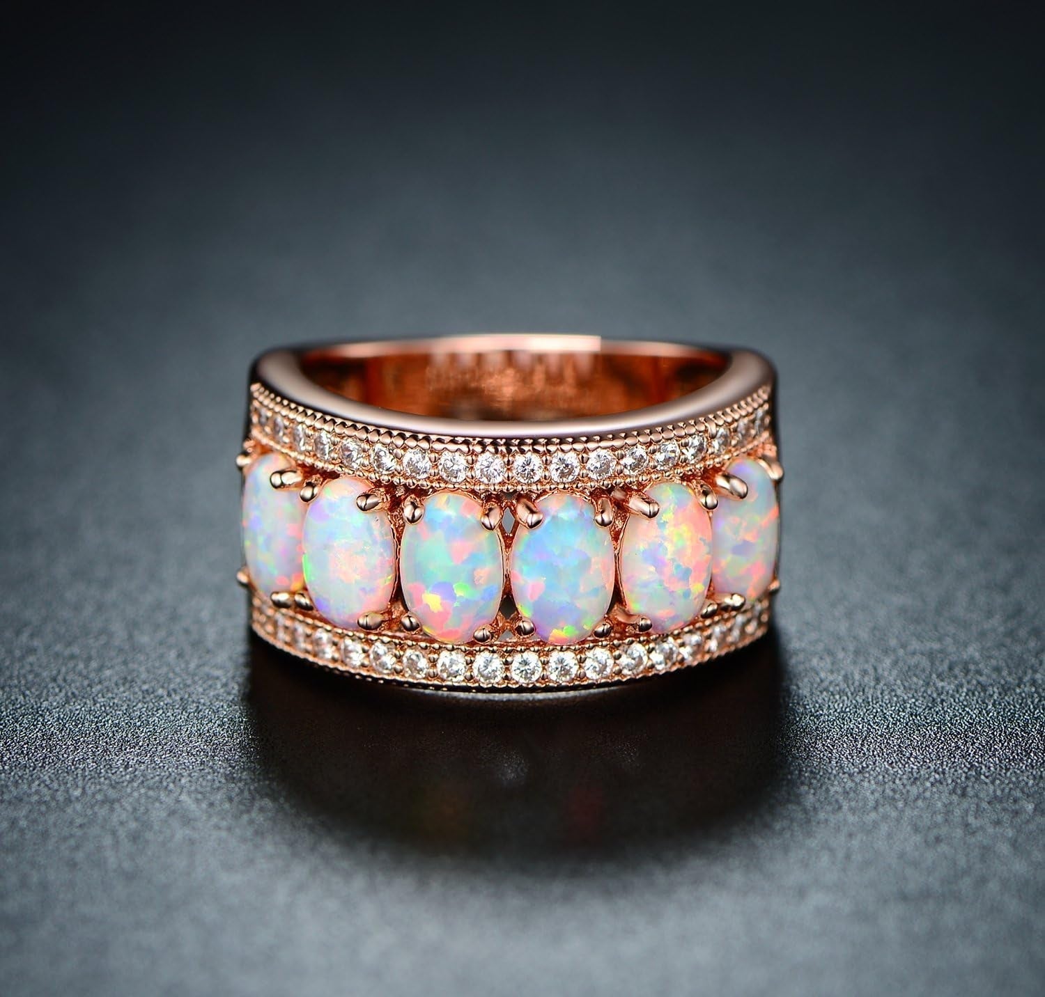 Oval - Cut Created White Opal & Cubic Zirconia Ring (Comes in Rose & White Gold Plated) - WORLD TIME VISITS