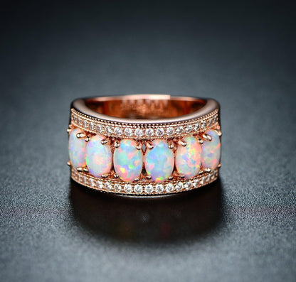 Oval - Cut Created White Opal & Cubic Zirconia Ring (Comes in Rose & White Gold Plated) - WORLD TIME VISITS