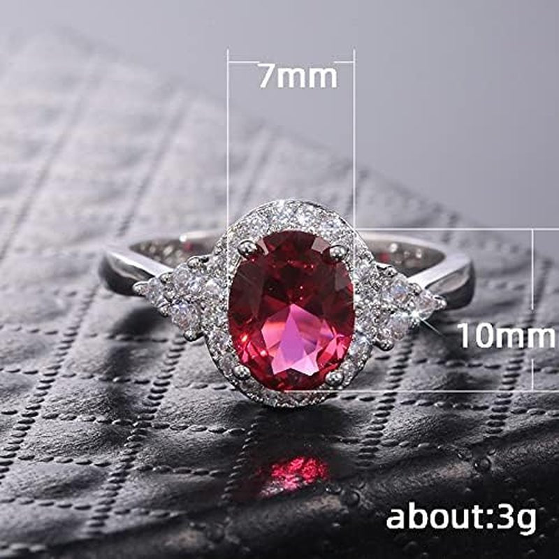 Oval Cut Ruby Diamond Cluster Solitaire Ring Delicate Engagement Rings 14K Gold Plated 925 Sterling Silver Gemstone Ring Natural Ruby Ring for Women Size 8 - WORLD TIME VISITS