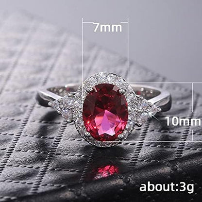 Oval Cut Ruby Diamond Cluster Solitaire Ring Delicate Engagement Rings 14K Gold Plated 925 Sterling Silver Gemstone Ring Natural Ruby Ring for Women Size 8 - WORLD TIME VISITS