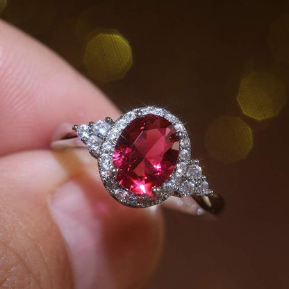 Oval Cut Ruby Diamond Cluster Solitaire Ring Delicate Engagement Rings 14K Gold Plated 925 Sterling Silver Gemstone Ring Natural Ruby Ring for Women Size 8 - WORLD TIME VISITS