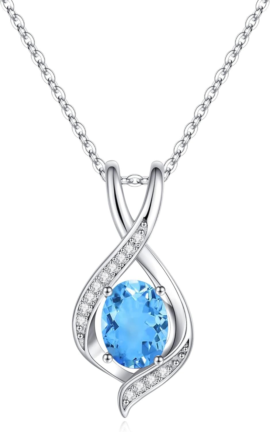 Oval Sparkle Birthstone Pendant Necklace, 925 Sterling Silver Gemstone Pendant Anniversary Birthday Gifts for Women Wife Girlfriend Mom Grandma Birthstone Necklace for Women Jewelry Gifts - WORLD TIME VISITS