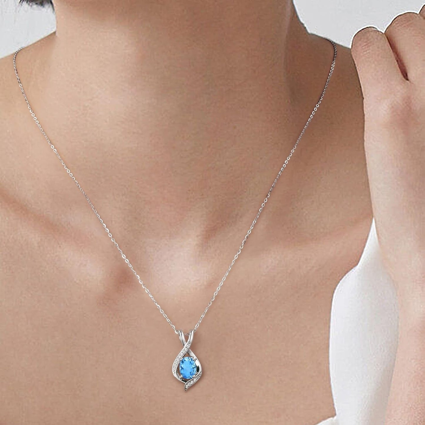 Oval Sparkle Birthstone Pendant Necklace, 925 Sterling Silver Gemstone Pendant Anniversary Birthday Gifts for Women Wife Girlfriend Mom Grandma Birthstone Necklace for Women Jewelry Gifts